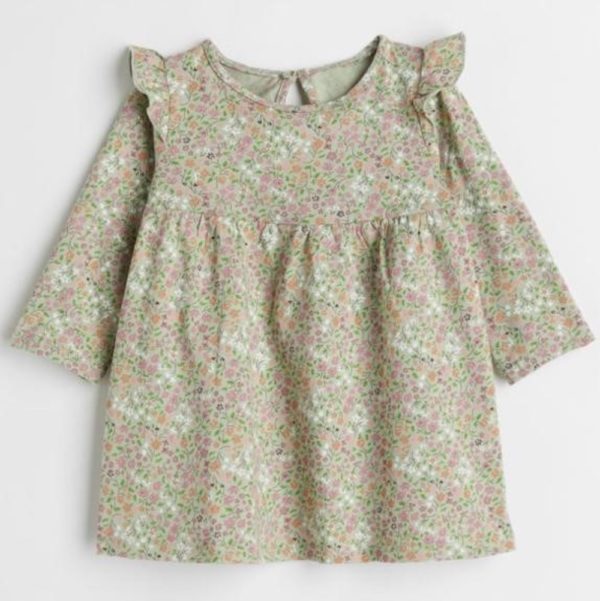 Vestido verde floreado manga larga